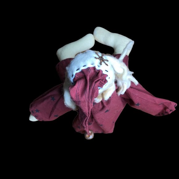 Honey and Me Sitting Primitive Santa in Pajamas Long Beard Bells Christmas Decor - Picture 10 of 15